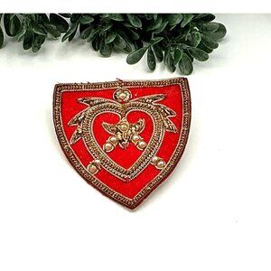 Vintage Red & Gold Embroidered Badge With Pearls